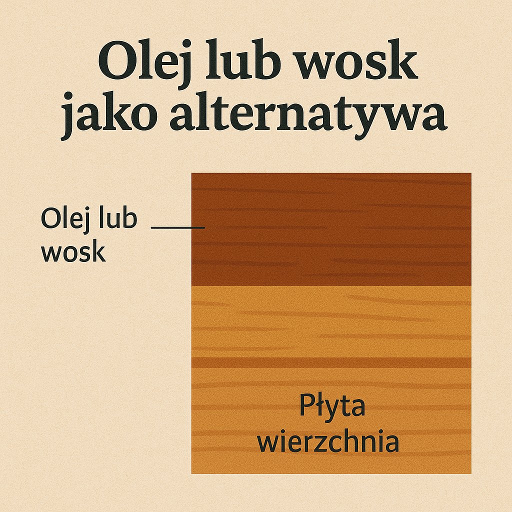 Graficzne przedstawienie wykończenia gitary klasycznej olejem lub woskiem – warstwa ochronna bezpośrednio na płycie wierzchniej